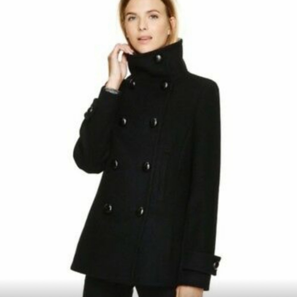 ARITZIA TALULA BABATON HOWELL JACKET BLACK WOOL CASHMERE PEA COAT HIGH COLLAR